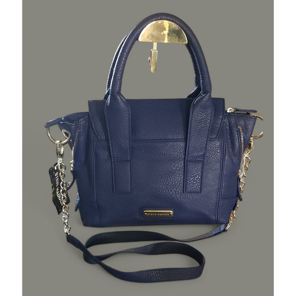 Steve Madden royal blue faux-leather Satchel shoulder bag. - Picture 2 of 8